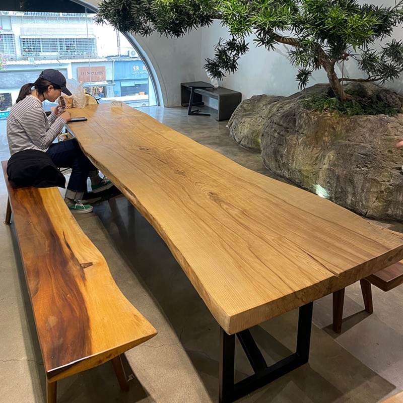 实木会议桌长桌办公桌大板茶桌松木原木大板桌服装店民宿木头桌子