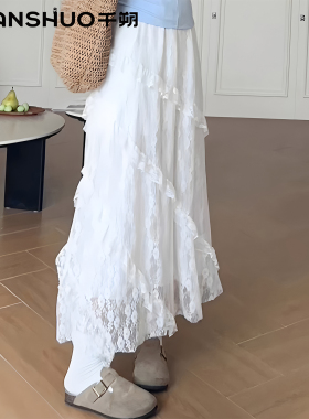 千朔不规则蕾丝白色款半身裙早秋新款纱裙小个子仙女蛋糕裙长裙子