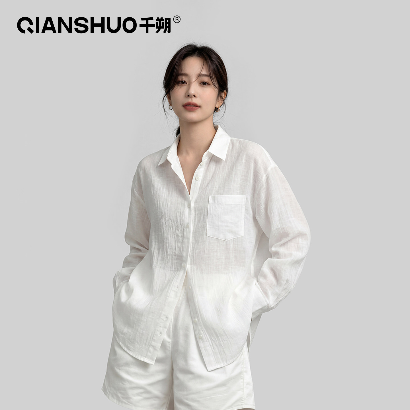 千朔天丝亚麻轻薄防晒衬衫罩衫女图片