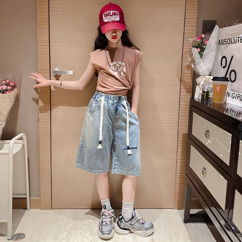 女童夏季裤子破洞牛仔短裤薄款中大童女孩休闲中裤儿童百搭五分裤