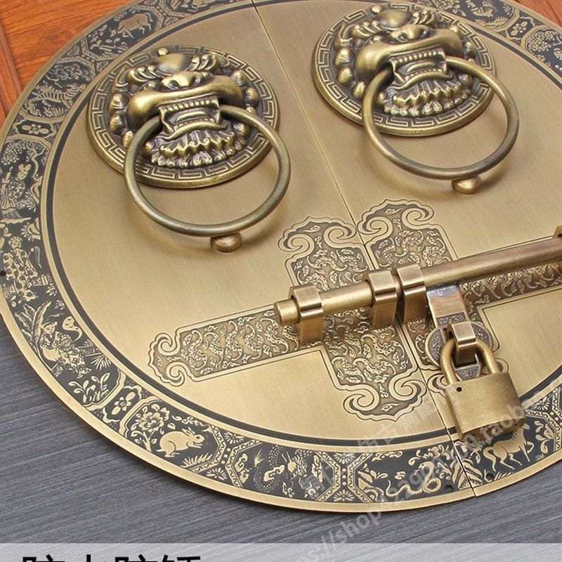 加厚仿古纯铜别墅大木门兽头门环门栓铜拉手插销虎头狮子拉环把手