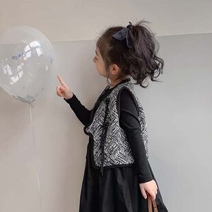 安阳童装女童马甲上衣东方春季春款黑色古风盘扣流苏潮酷中式秋季