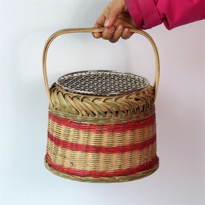 手提竹编烘笼火篮取暖灰火笼江西老式火笼陶瓷内胆家用结婚烤火罩