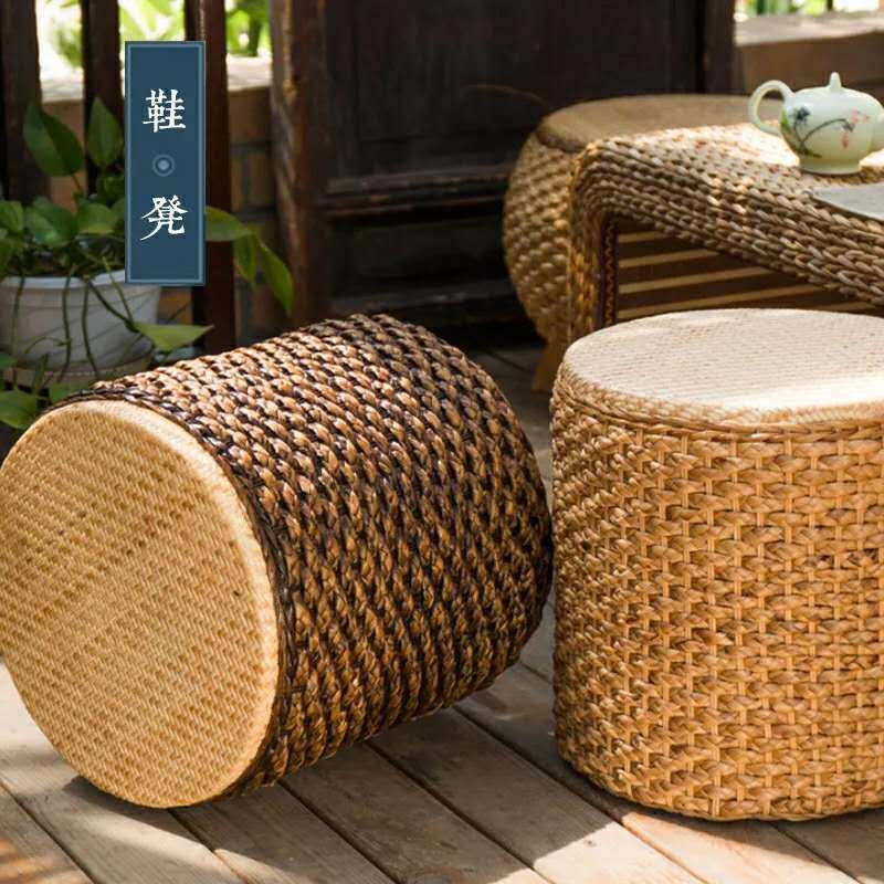 喝茶草藤编坐凳茶几坐墩沙发小凳子休闲座椅矮圆凳阳台板凳榻榻米