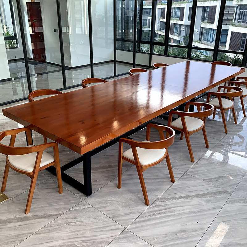 实木会议桌长桌简约现代办公桌工业风长条大桌子北欧洽谈桌椅组合