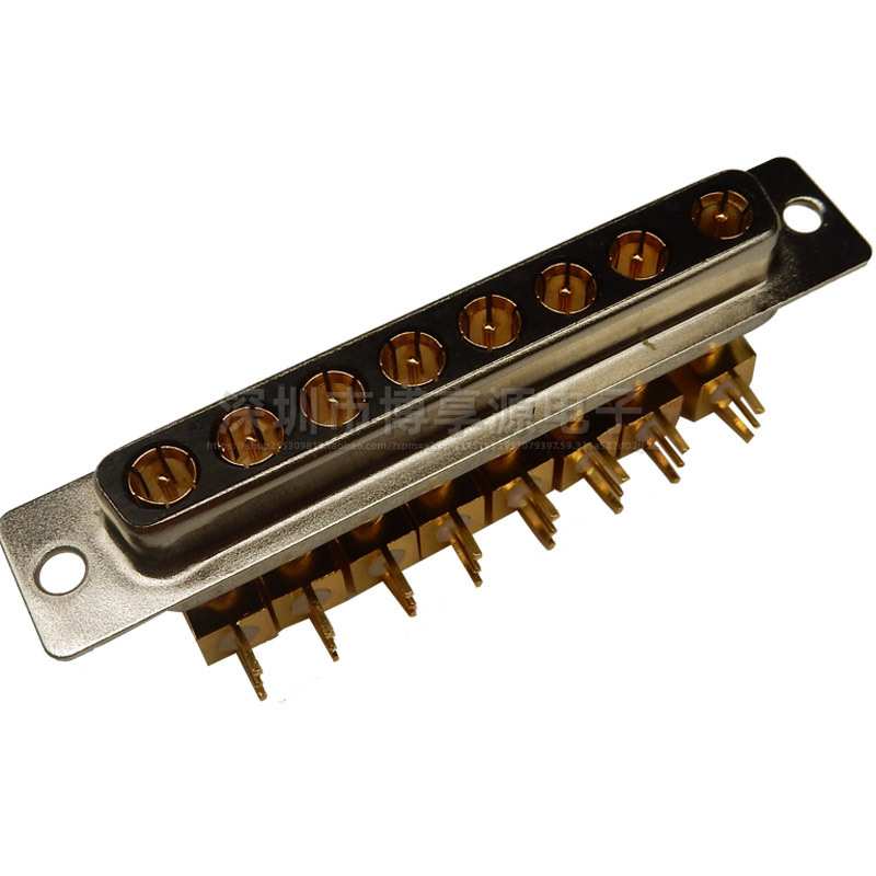 8W8弯脚焊板射频母头 混装大电流同轴信号8芯90度焊板母座接插件