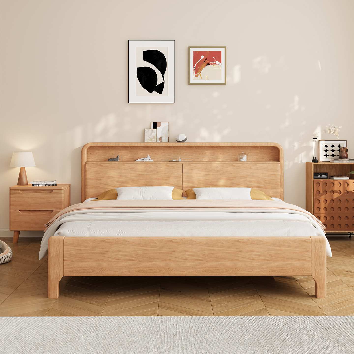 橡木全实木床1米5简约现代出租房儿童单人床卧室家用双人大床1米8