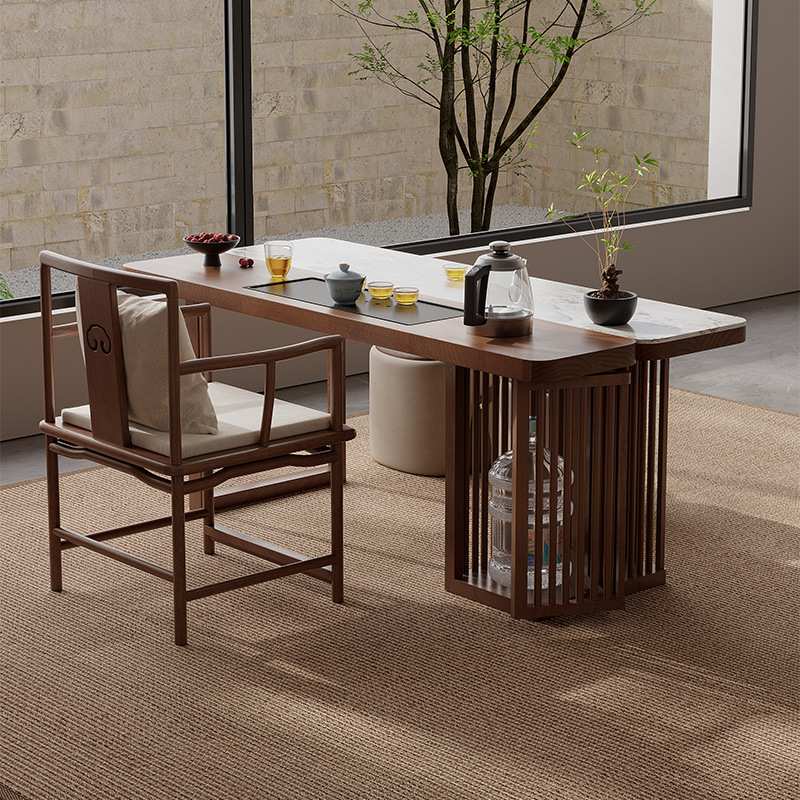 新中式岩板阳台茶桌椅组合家用实木小户型轻奢茶台现代简约休闲