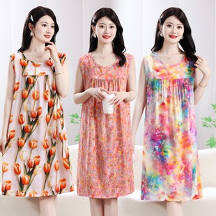 连衣裙R绵绸人造棉无袖 棉绸睡裙女士夏季 宽松大码 薄款 睡 2025新款