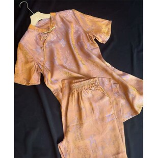 裤 新中式 阔腿优雅气质套装 禅意提花时C尚改良短袖 减龄两件套夏季