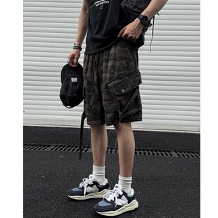 宽松水洗质感Q硬汉直筒五分中裤 美式 男夏季 迷彩短裤 复古战术猎装
