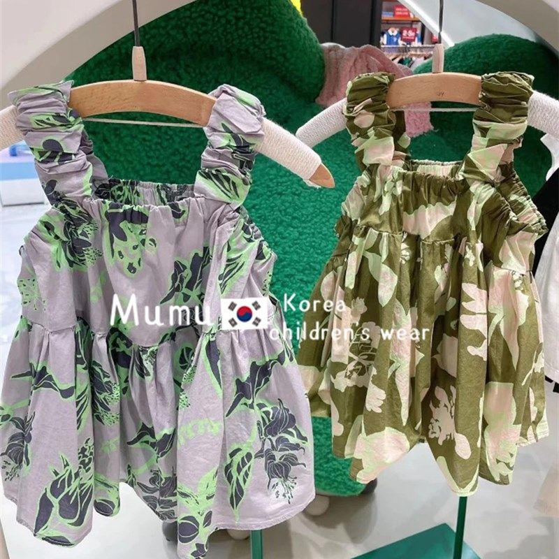 现货童装定制夏新女童连衣裙背心裙植物满印公主裙吊带A字裙,童装/婴儿装/亲子装,连衣裙,淘宝优惠券,粉丝福利购,淘宝优惠卷
