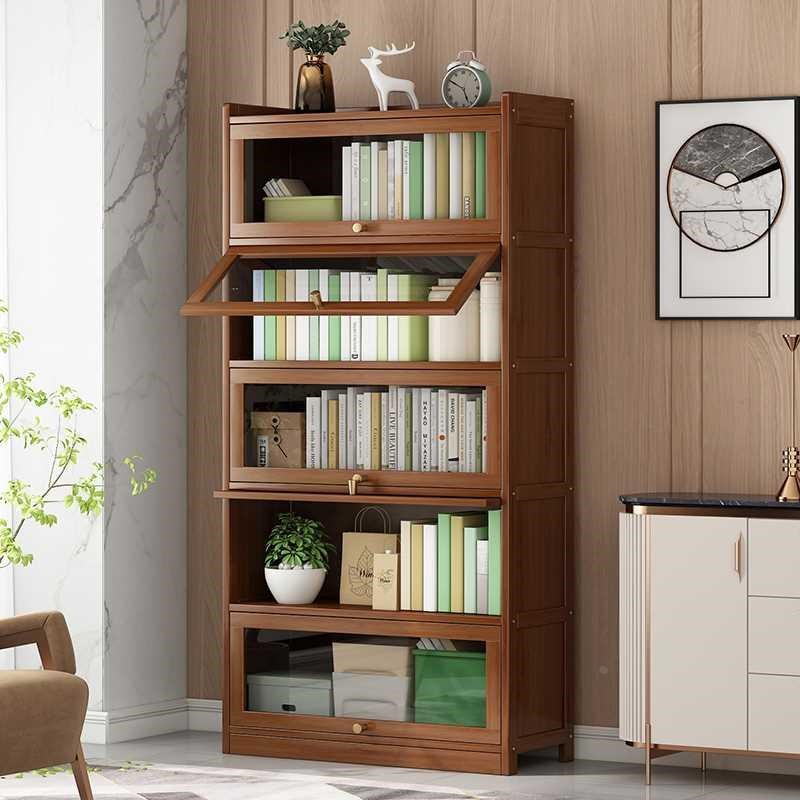 书柜落地书架家用带门置物架多层儿童桌面收纳简约现代客厅储物柜