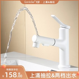 水龙头洗手盆卫生间冷热水洗漱台盆浴室洗脸V伸缩水龙头白 抽拉式