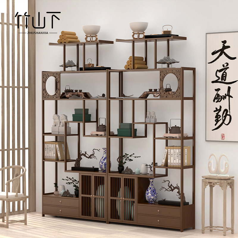 展示陈列架新中式博古架商用办公室烟酒柜隔断柜茶叶多功能置物架