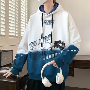 胖子300斤秋冬季 宽松百搭潮流上衣服 青年加肥w加大码 连帽卫衣男士