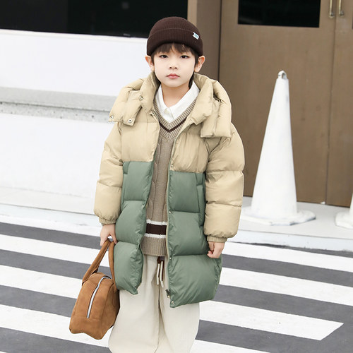 儿童羽绒服男童中长款2024冬季新款拼色女童羽绒服亲子童装23264