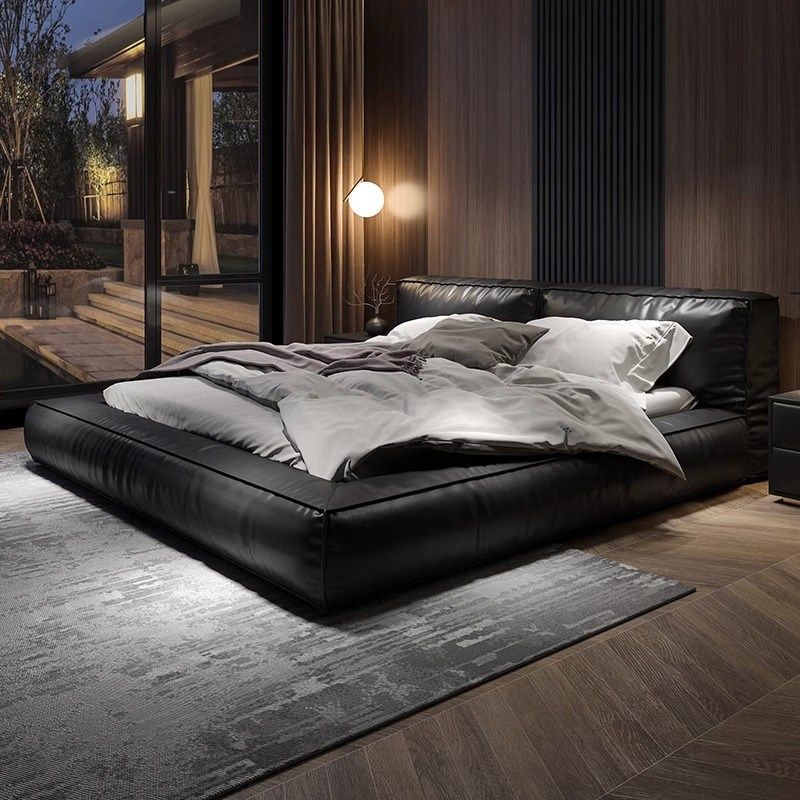 意式轻奢真皮床主卧现代简约双人床北欧头层牛皮大气榻榻米软包床