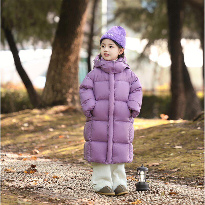 儿童长款羽绒服2024新款加厚过膝男童女童冬季洋气保暖连帽外套
