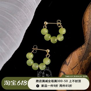 《青青糯山》春夏清新显白复古新中式绿色串珠耳环耳圈耳夹无耳洞