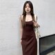 大美自制150cm小个子吊带修身 温柔恋人长裙女夏 咖色 连衣裙 粉色