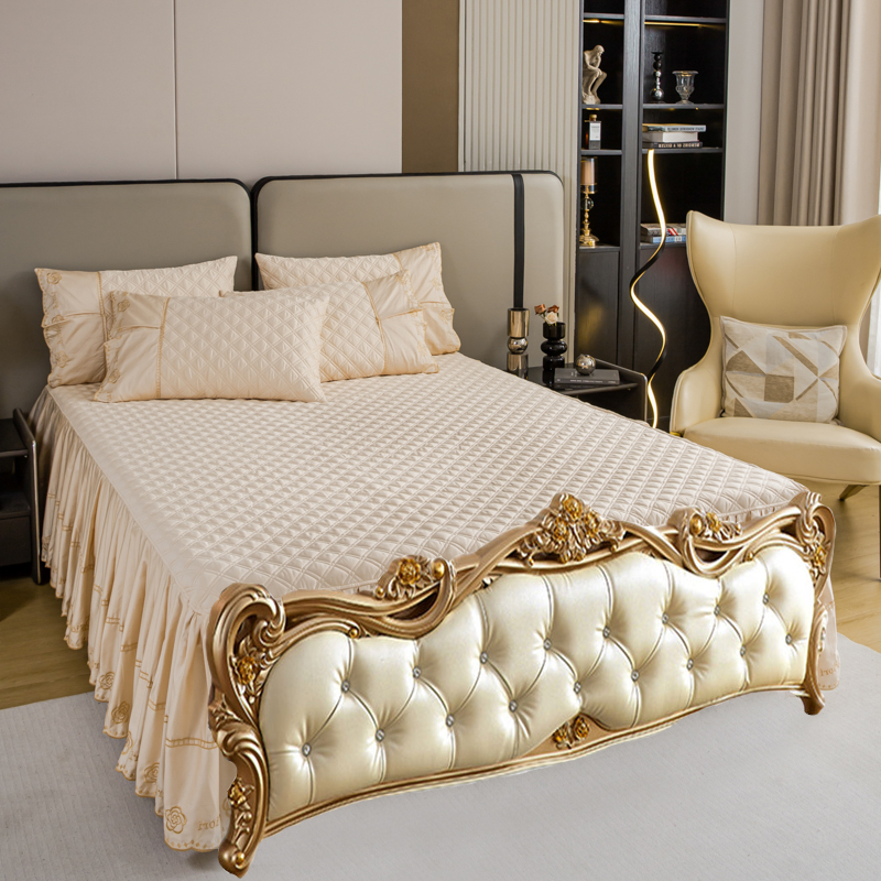 100支纯棉欧式无床尾床裙无尾夹棉床罩 M全棉高档刺绣长绒棉被套