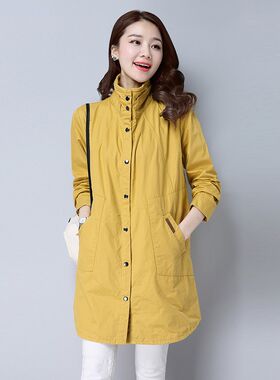 气质风衣女中长款宽松纯棉2024春秋新款中年妈Q妈休闲大码薄款外