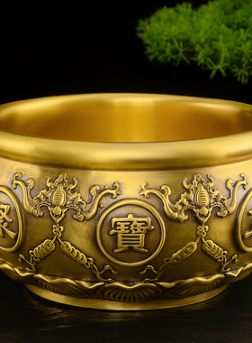 纯铜聚宝盆摆件黄铜招财存钱罐客厅家用全铜实心铜盆铜缸大号铜器