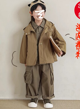 素衣彼时a2687春秋男童对称口袋冲锋衣服装纸样连帽外套做衣服样