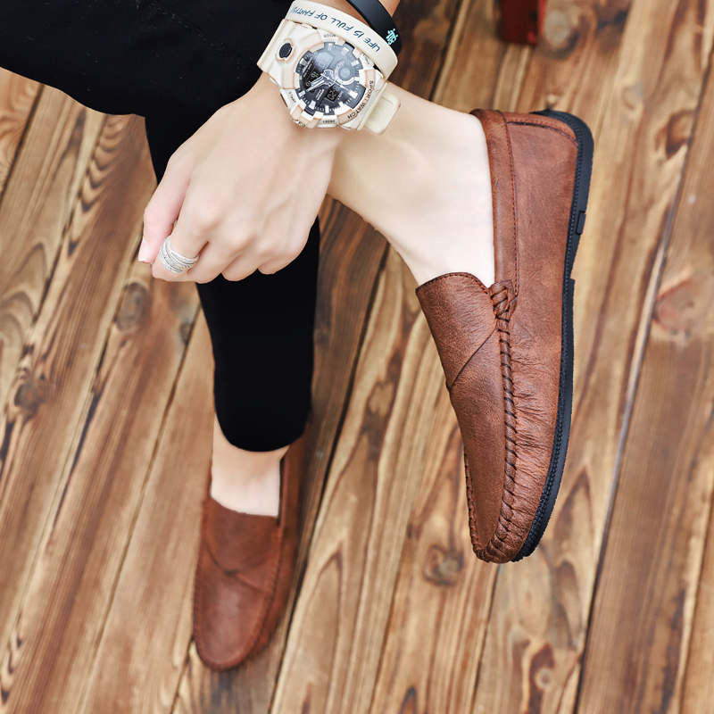 男士休闲皮鞋男英伦百搭懒人一脚蹬春季男鞋2024年新款开车豆豆鞋