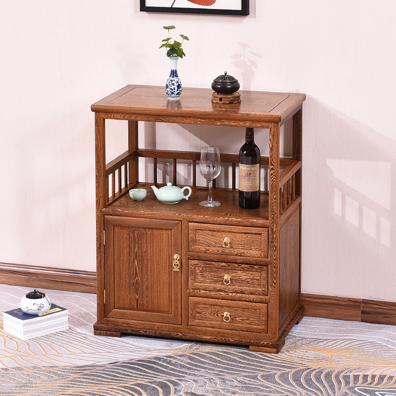 鸡翅木餐边柜新中式实木茶水柜原木厨房储物柜红木茶桌边柜小侧柜