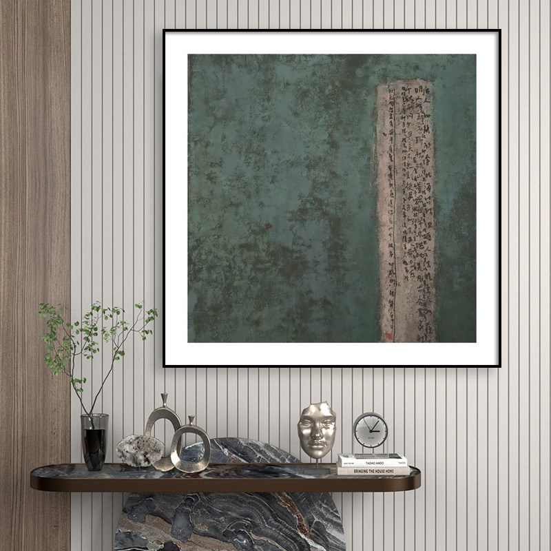 新中式样板房装饰画禅意文字别墅售楼处茶室玄Q关挂画客厅方形墙图片