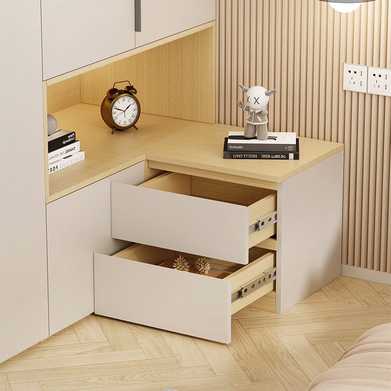 家用卧室奶油风带床头柜柜子衣帽间一门到顶衣橱l型