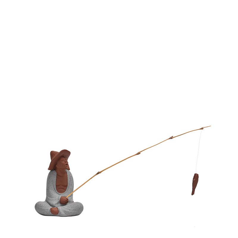 陶瓷钓鱼翁姜太公钓鱼人物假山鱼缸流水器盆景造景微景观