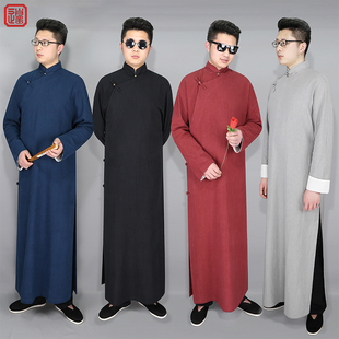 中国风演出服春秋款 长衫 大褂棉麻唐装 男装 男民国长g袍马褂中式