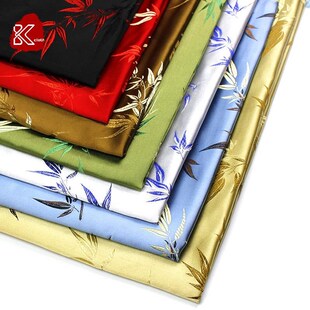 竹叶织锦缎丝面料旗袍暗纹提花汉E服包diy刺绣中国风布料