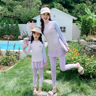 防晒高级感儿童学生女童两件式 w长裤 运动风亲子泳衣母女长袖 新款