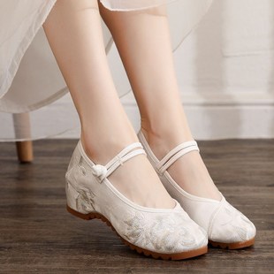 舞蹈布鞋 2024年新春款 禅服茶服鞋 古风绣花鞋 圆头内增高旗袍z女鞋