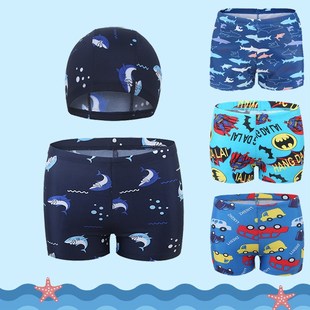 男孩学生卡通可爱游泳装 男生儿童速干平角泳裤 泳帽t泳镜五件套装