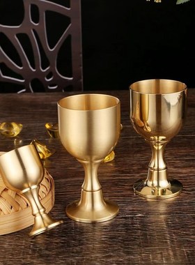 黄铜酒杯高脚i杯大小酒杯供关公财神酒杯供佛水杯装饰品摆件