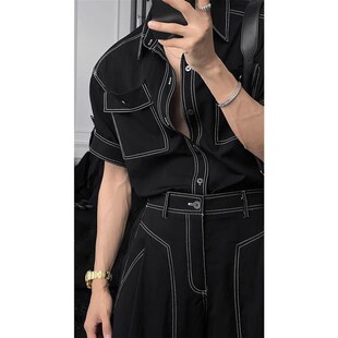 套装 男装 裤 新i款 两件套潮流 休闲 时尚 T恤 2025年夏季 黑色短袖