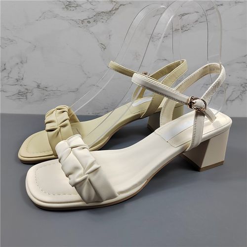 商场断码一字带凉鞋女仙女风u2025夏季新款中粗跟百搭配裙子高跟