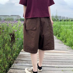 新款 日系复古棕色大码 女x2025年夏季 棉麻裤 休闲老钱风百搭短 短款