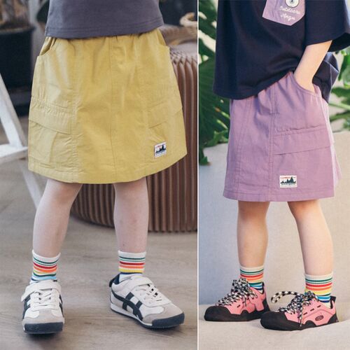 山系女童纯棉短裙2025夏装儿童多巴胺色系半P身裙户外运动五分裙