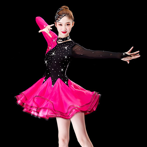 三步踩舞裙女舞蹈服装新款比赛表B演服拉丁舞连衣裙吉特巴演出镶