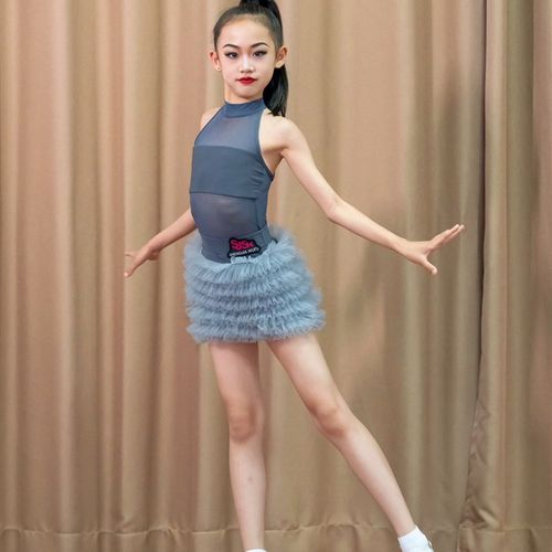 盛佳舞服新款拉丁舞训t练服表演服网纱荷叶边蓬蓬裙太阳裙