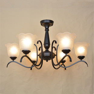 欧式铁艺吸吊灯美式简约黑色客厅餐厅卧室三头五头六头八头灯具