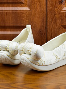 锦袍仙新款汉服鞋子m女古装小枕头增高软底翘头履唐制古风云头布