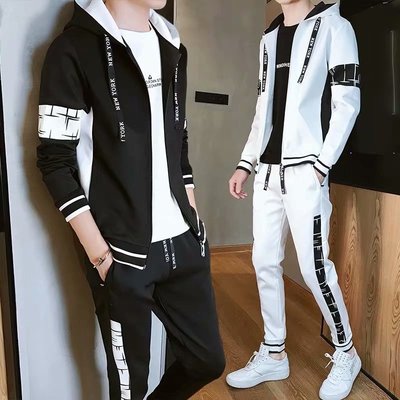 帅气开衫卫e衣套装男士韩版潮流春秋季男装中学生休闲运动服青少