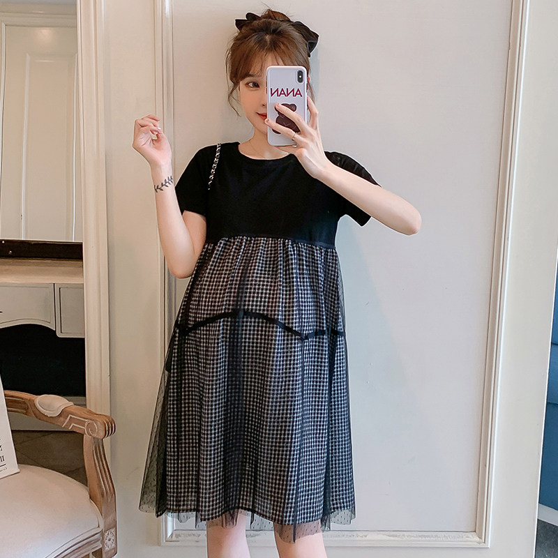 孕妇装夏装假两件拼接格子网纱短袖连衣裙宽松显瘦裙子夏季孕妇裙,孕妇装/孕产妇用品/营养,连衣裙,淘宝优惠券,粉丝福利购,淘宝优惠卷